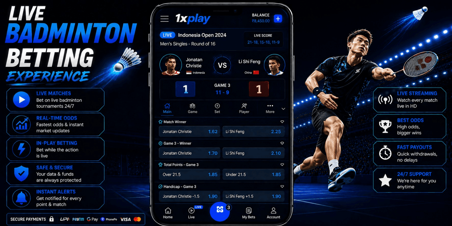 Badminton Betting on 1xPlay